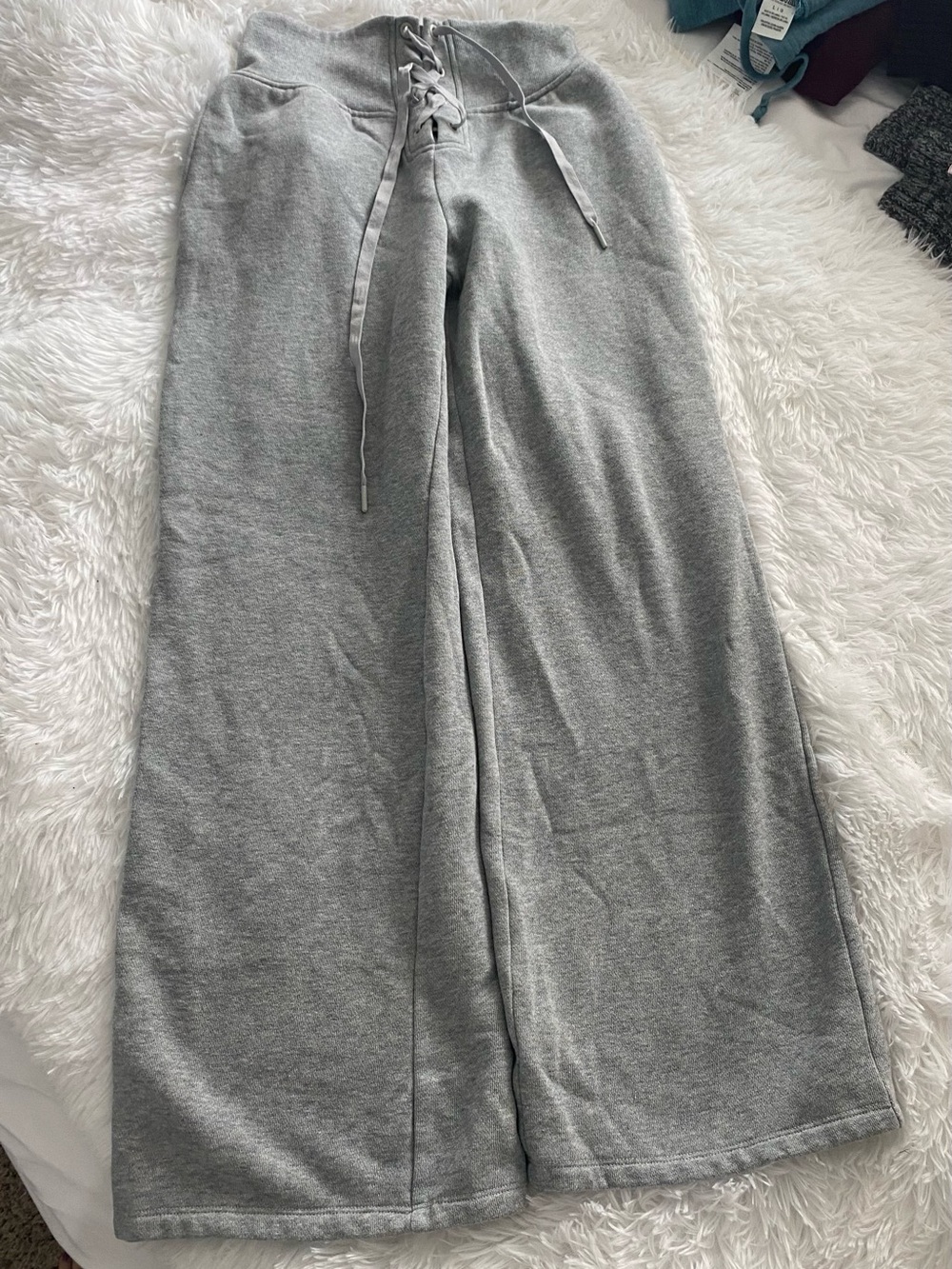 Victoria's Secret Light Gray Lace-Up Wide Leg Sweatpants